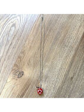 Red Pendant Fun Necklace On Silver Chain